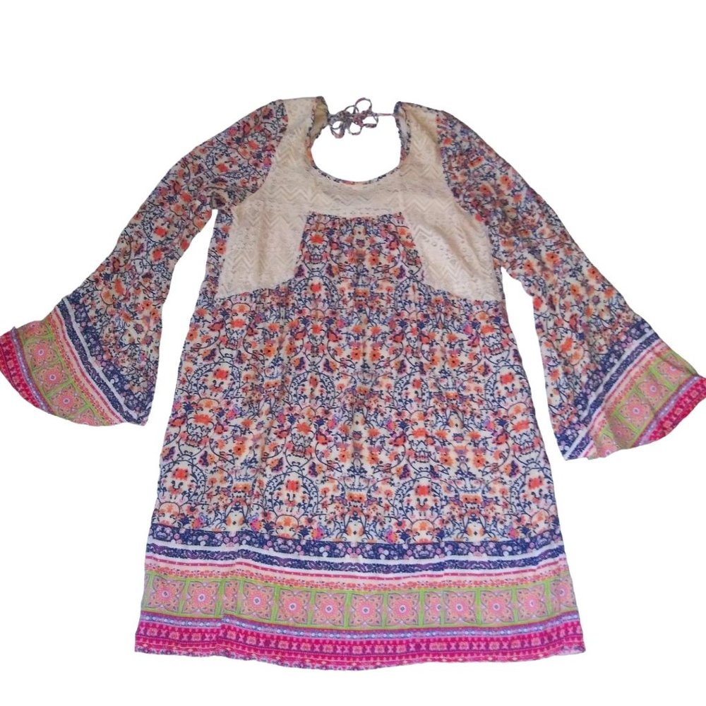 Allison Brittney Boho Floral Print Midi Dress Tunic Women's Size Medium